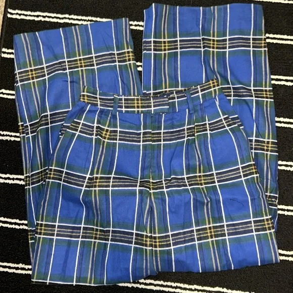 Dressed in Lala Lovers Lane Plaid Wide Leg Trousers in Cobalt Blue - Picture 4 of 6
